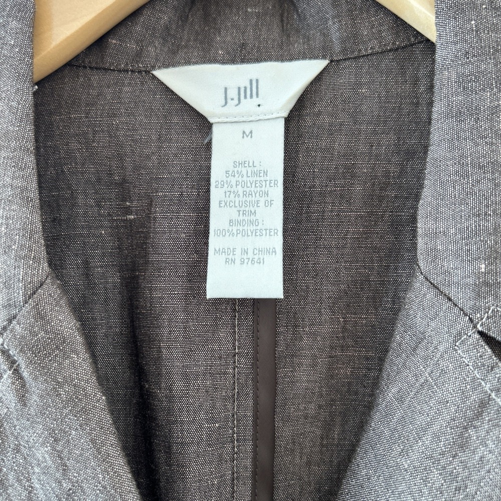 J.Jill Womens Brown Linen Blend Button Front Blazer Jacket Blanket Stitch Size M - Picture 4 of 9